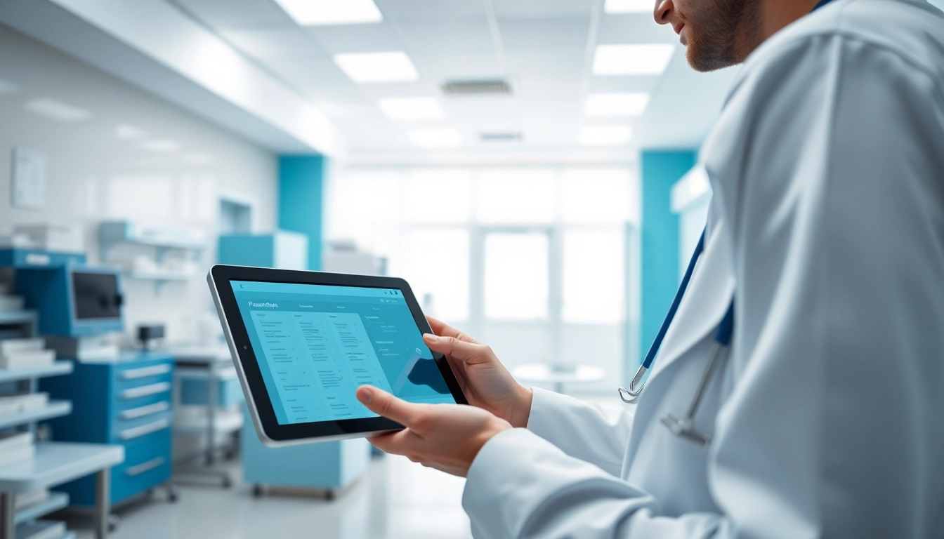 Manage apps for electronic prescriptions with a healthcare provider using a tablet in a modern clinic.